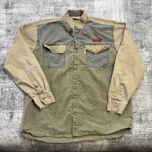 Tag Other - Vintage TAG Safari Shirt Mens Large Olive Khaki Colorblock Faded Travel Guide